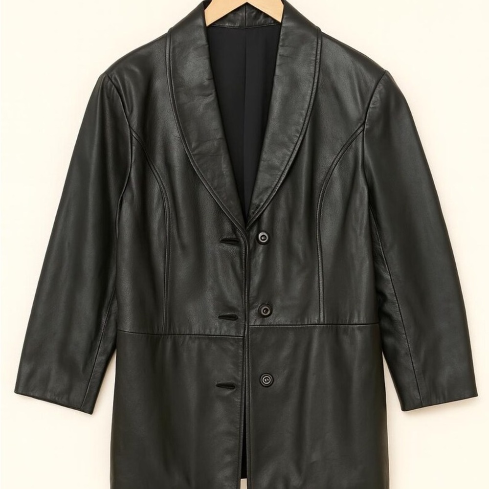 Vintage Vera Pelle Black Leather Blazer Jacket – XL – Made in Italy